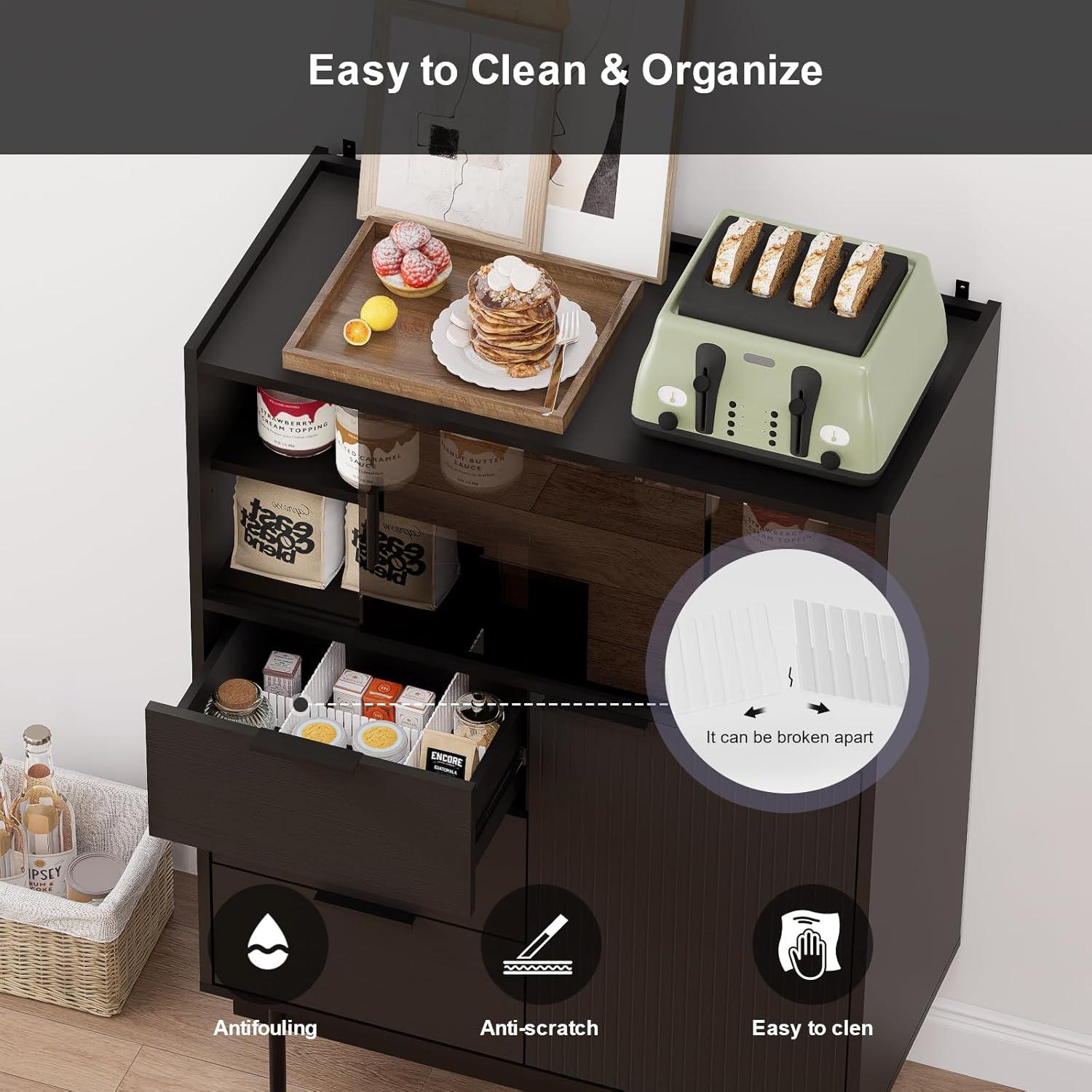 Ebern Designs Ebern Designs Sideboard Anetha, 47" X 31.5" Buffet Anetha With Storage, Black Sideboard With 2 Sliding Doors & 3 Drawers, Wood Coffee Bar Entryway Storage For Living Room