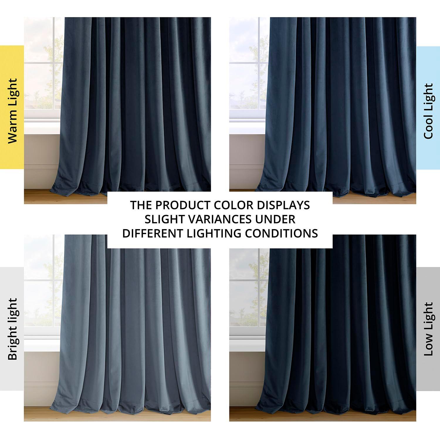 Half Price Drapes Signature Midnight Blue French Pleat Velvet Blackout Curtains(1 Panel), 50WX 96L