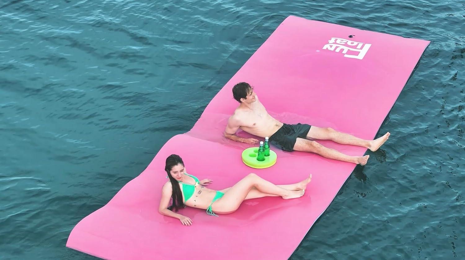 Floating Water Mat, 3-Layer and 1.38 inch Thick, 18'*6'/9'*6', Swimming Island,Aqua Pad,Used in Lake,Pool,on Beach, Vacation,Water Activities,Sports,Recreations,Parties,with Mooring Device