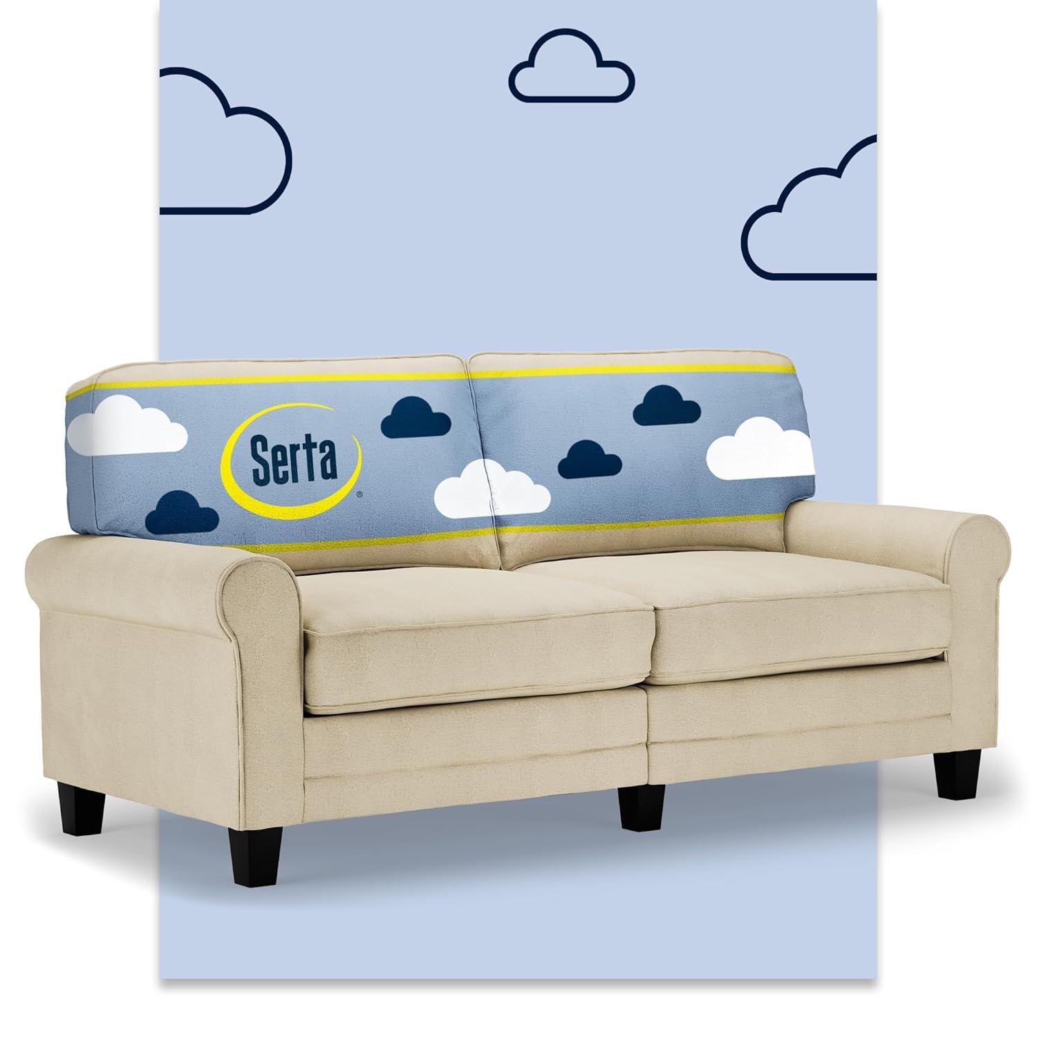 Serta Copenhagen 73" Rolled Arm Sofa, Easy Care Fabric, Soft Pillow Back, Pocket Coil Seat Cushions