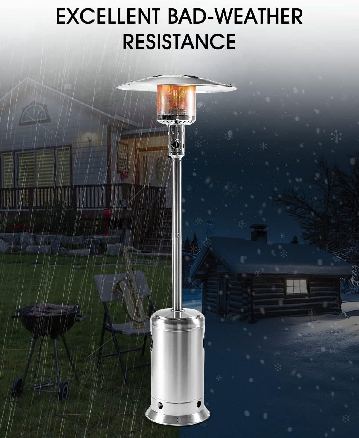 Stainless Steel 88-Inch Propane Patio Heater with Wheels