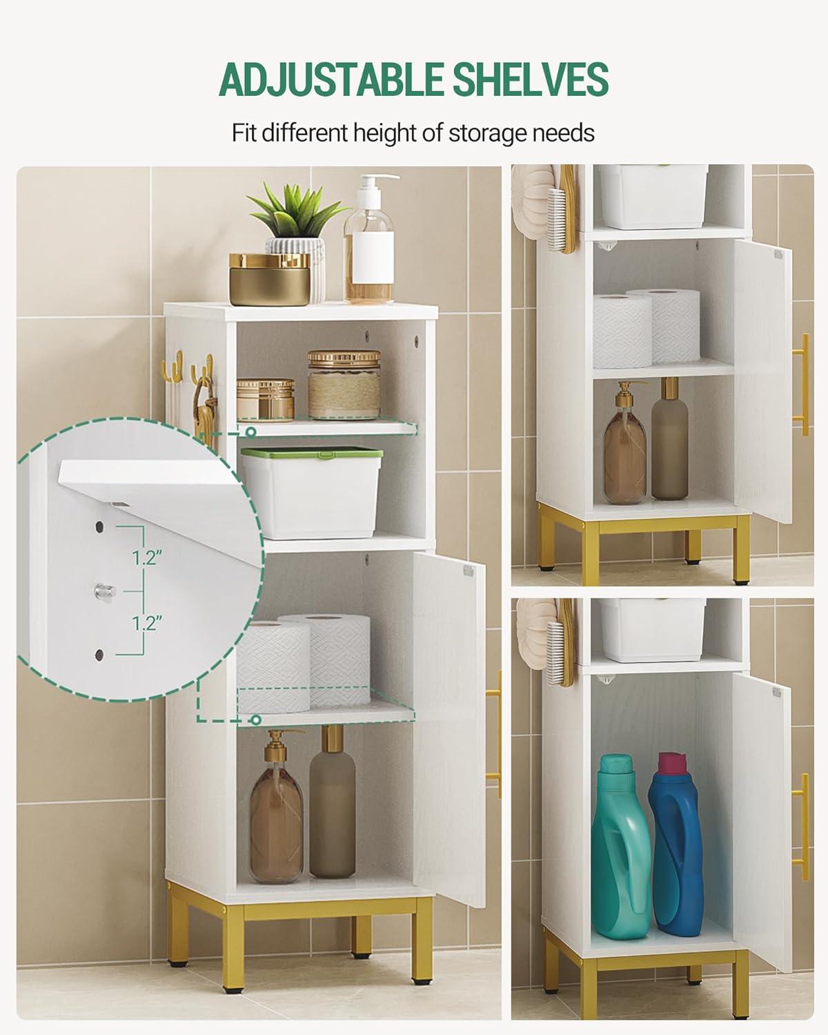 White MDF Bathroom Storage Cabinet with Adjustable Shelves