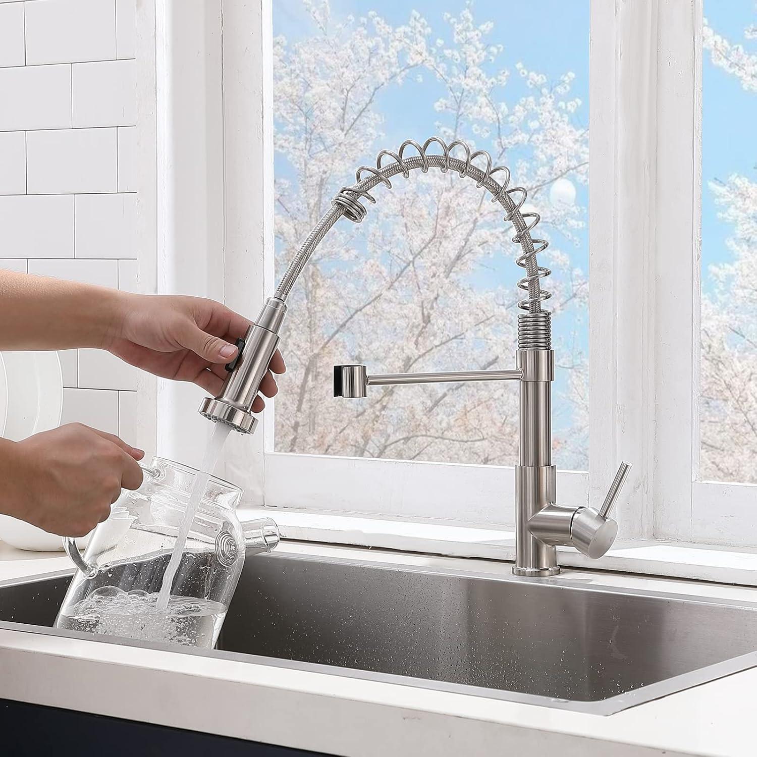 Brushed Nickel Stainless Steel Pull Down Kitchen Faucet