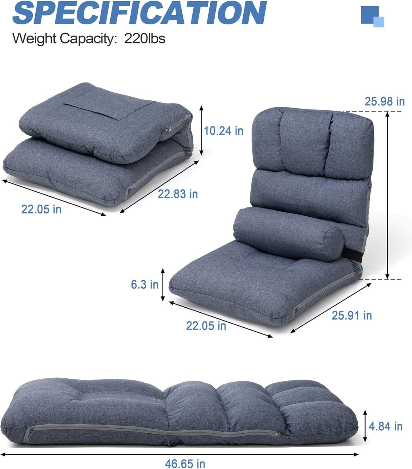 Adjustable Blue Memory Foam Floor Chair with Removable Pillow