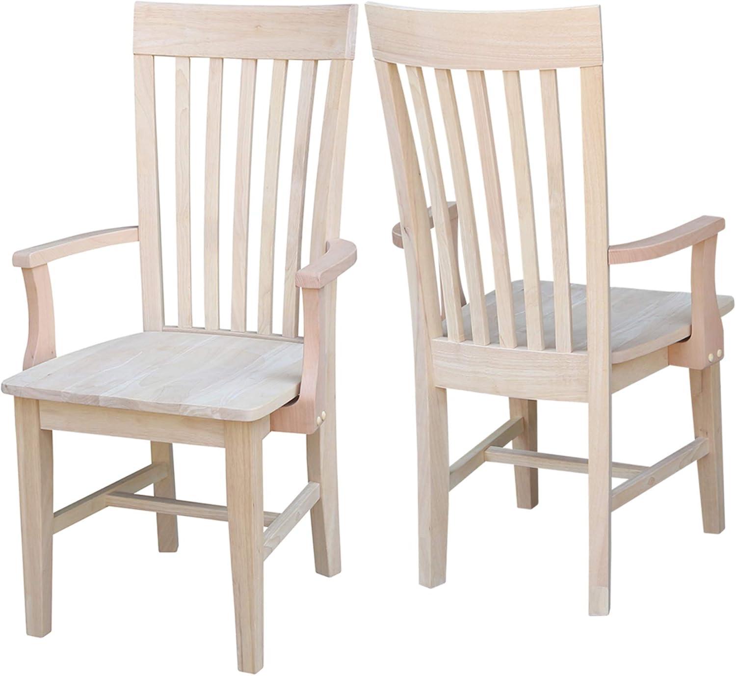 Tall Mission Chair with Arms Unfinished - International Concepts: Solid Wood, Parawood, Slat Back