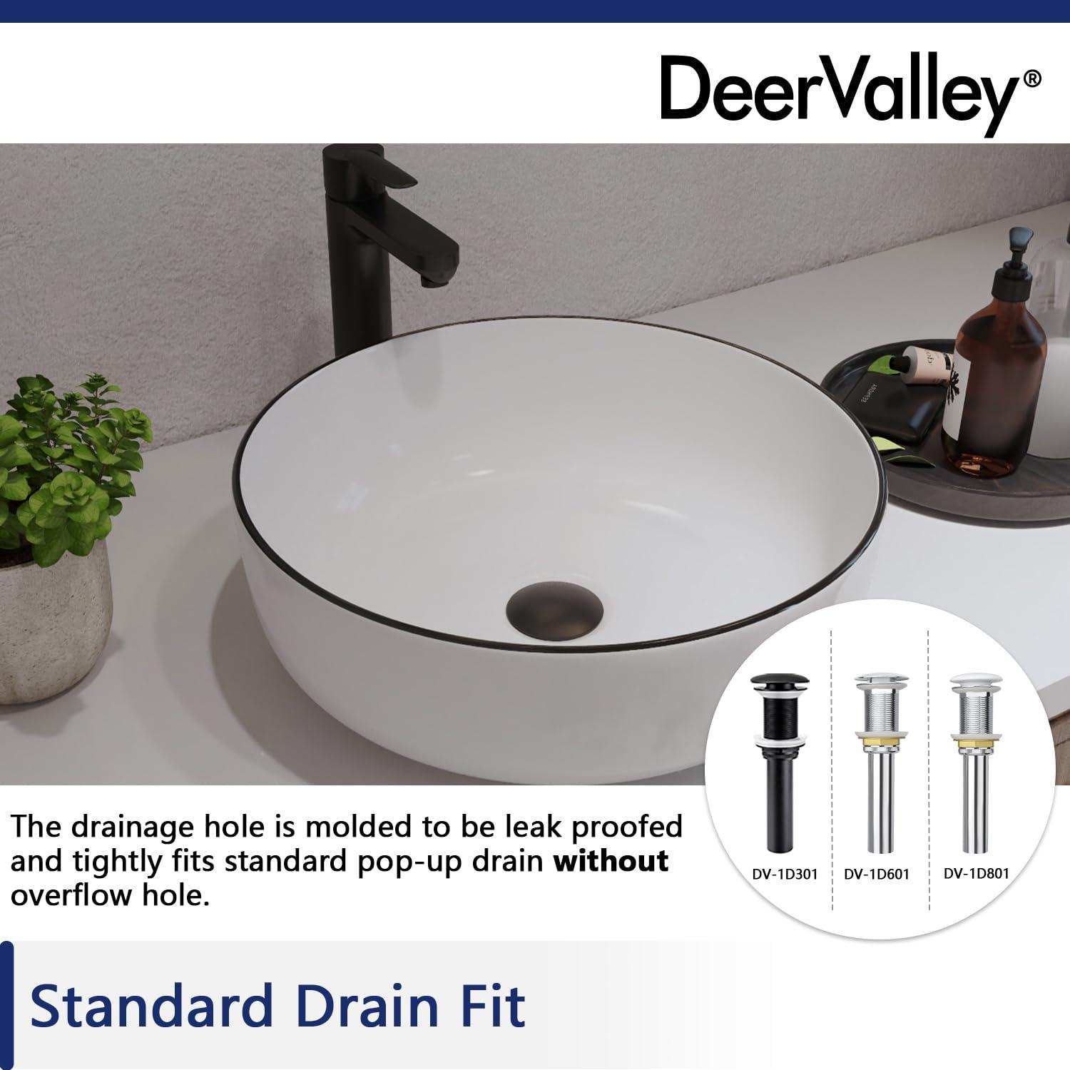 DeerValley Symmetry 16'' Circular White/Black Ceramic Vessel Bathroom Sink