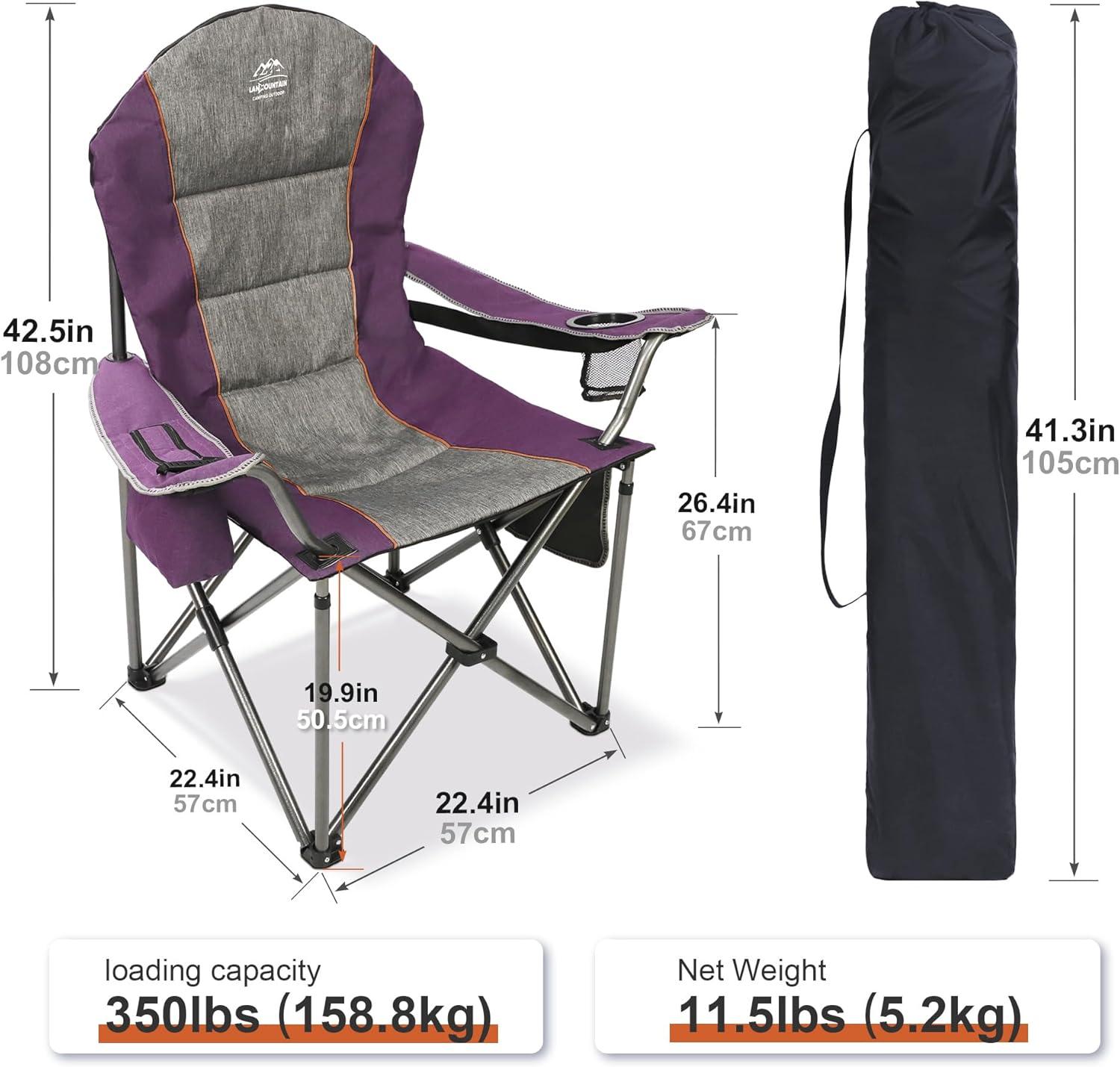 Camping Chairs for Adults,High Back Folding Camp Chair with Cup Holder and Cooler Bag,Heavy Duty Outdoor Lawn Chairs,Perfect for Camping,Hiking,Picnics,and Beach Trips,Purple