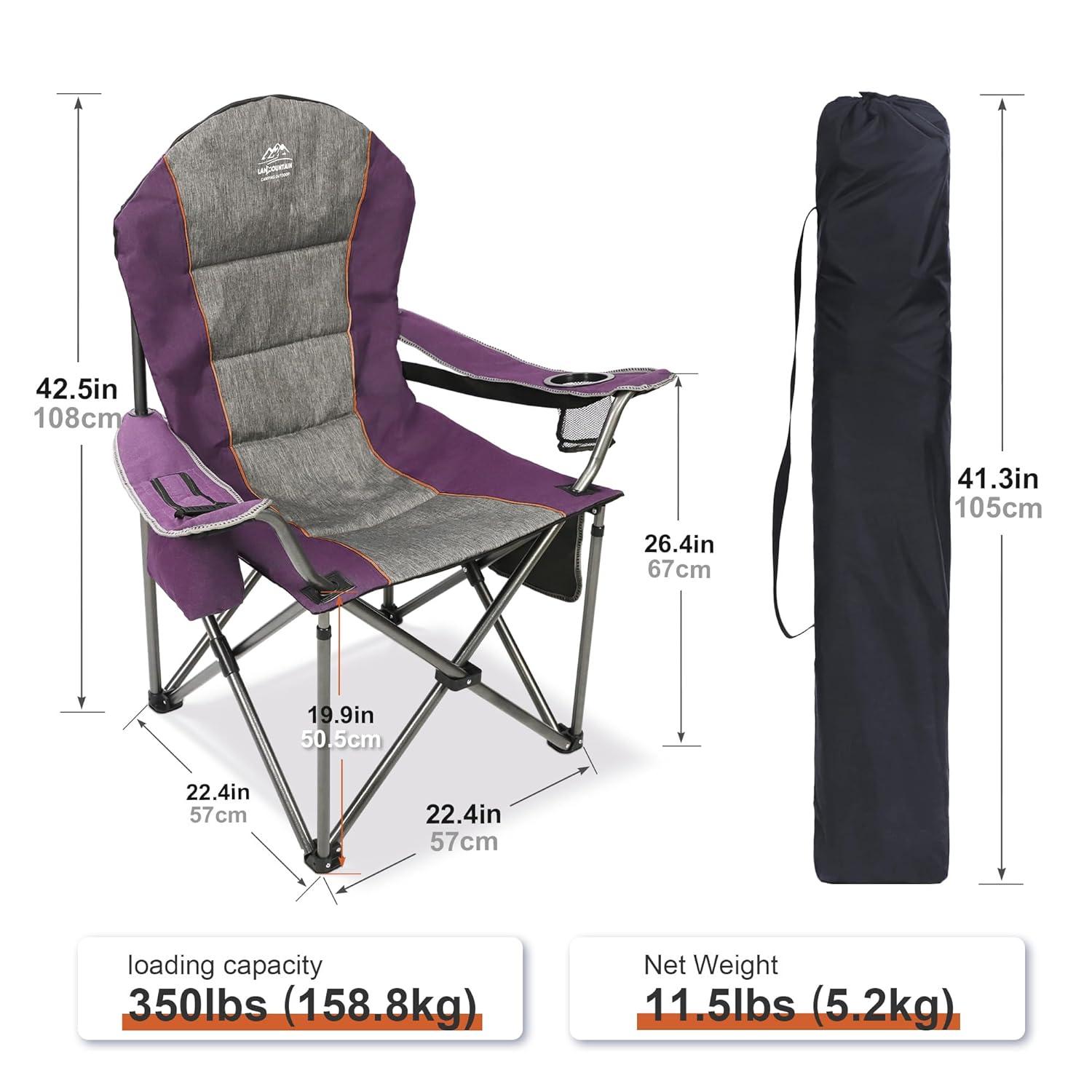 Camping Chairs for Adults,High Back Folding Camp Chair with Cup Holder and Cooler Bag,Heavy Duty Outdoor Lawn Chairs,Perfect for Camping,Hiking,Picnics,and Beach Trips,Purple
