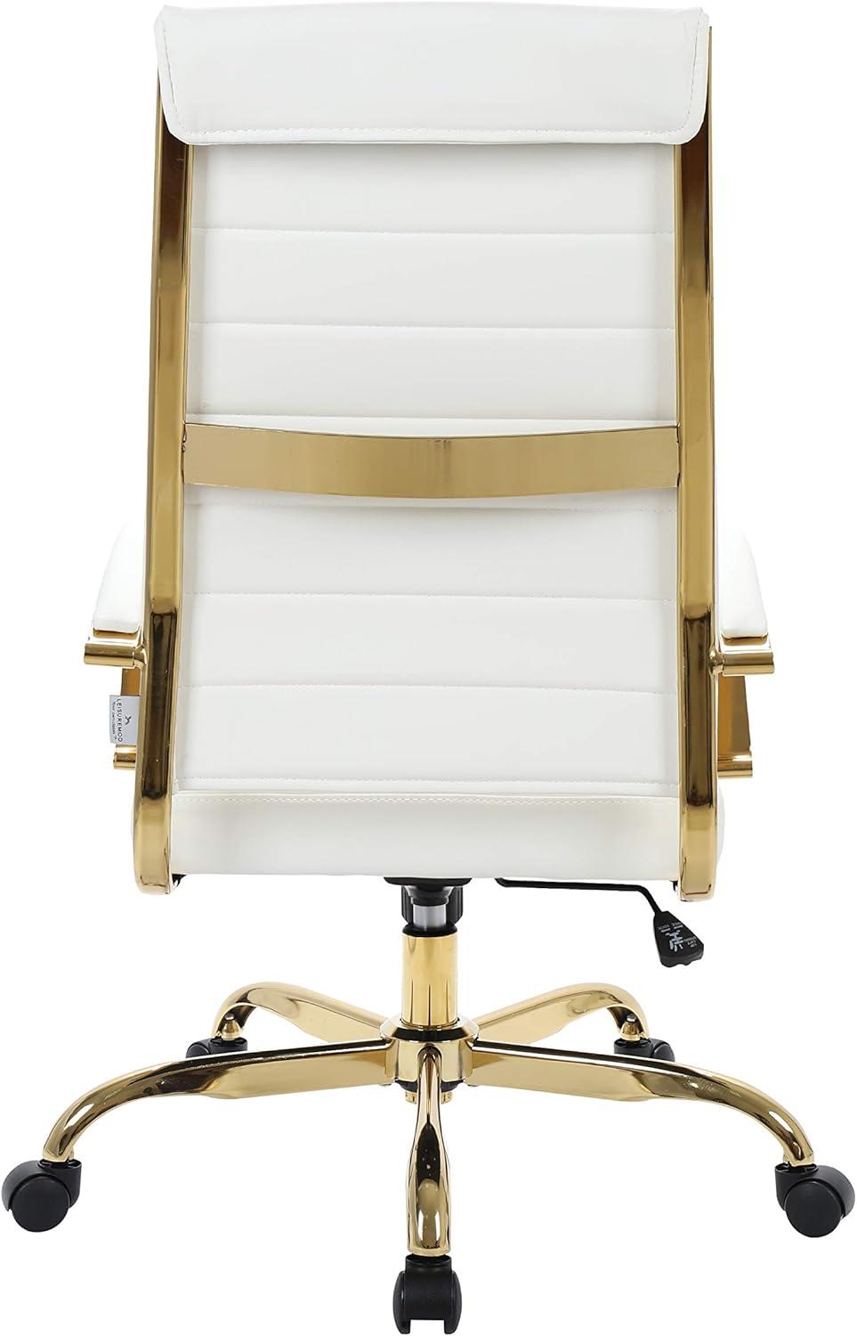 Mid-Century High-Back Swivel Office Chair in White Leather