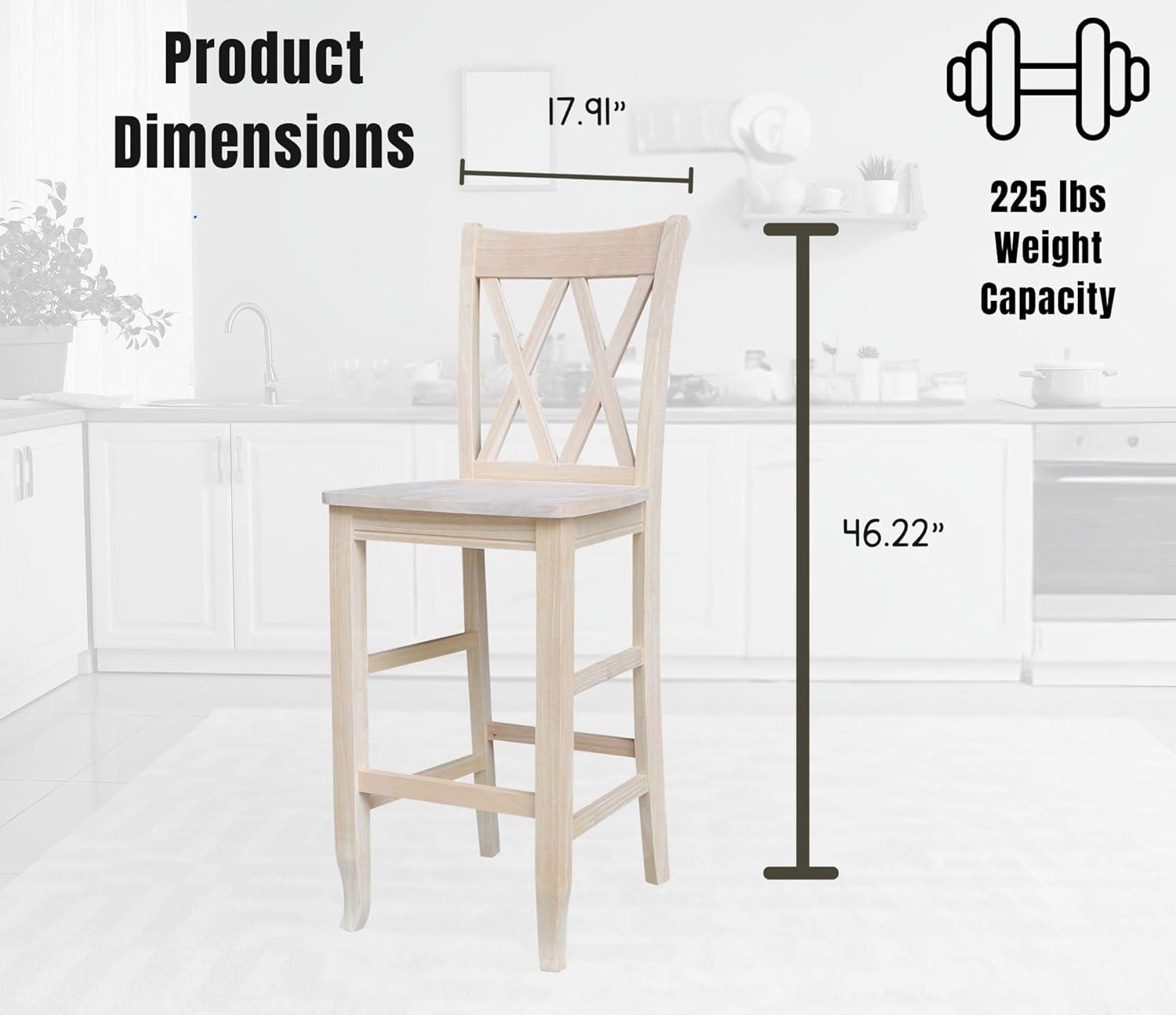 Traditional Elegant Unfinished Parawood 29" Double X-Back Barstool