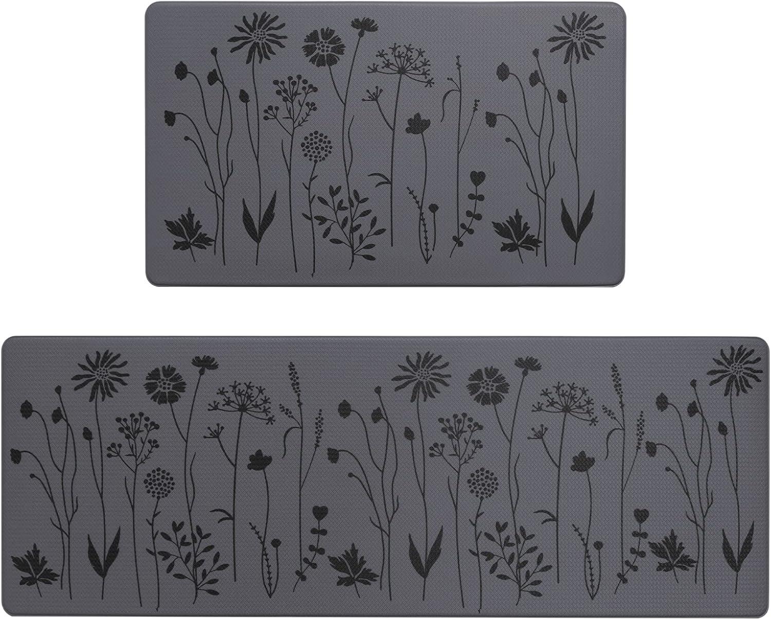 MEBRUDY 2 Pcs Kitchen Rugs and Mats, Cushioned Anti-Fatigue Floor Mat, PVC Non-Slip Waterproof Kitchen Rug Set for Kitchen, Office, Sink 17"x47"+17"x29" (Gray)