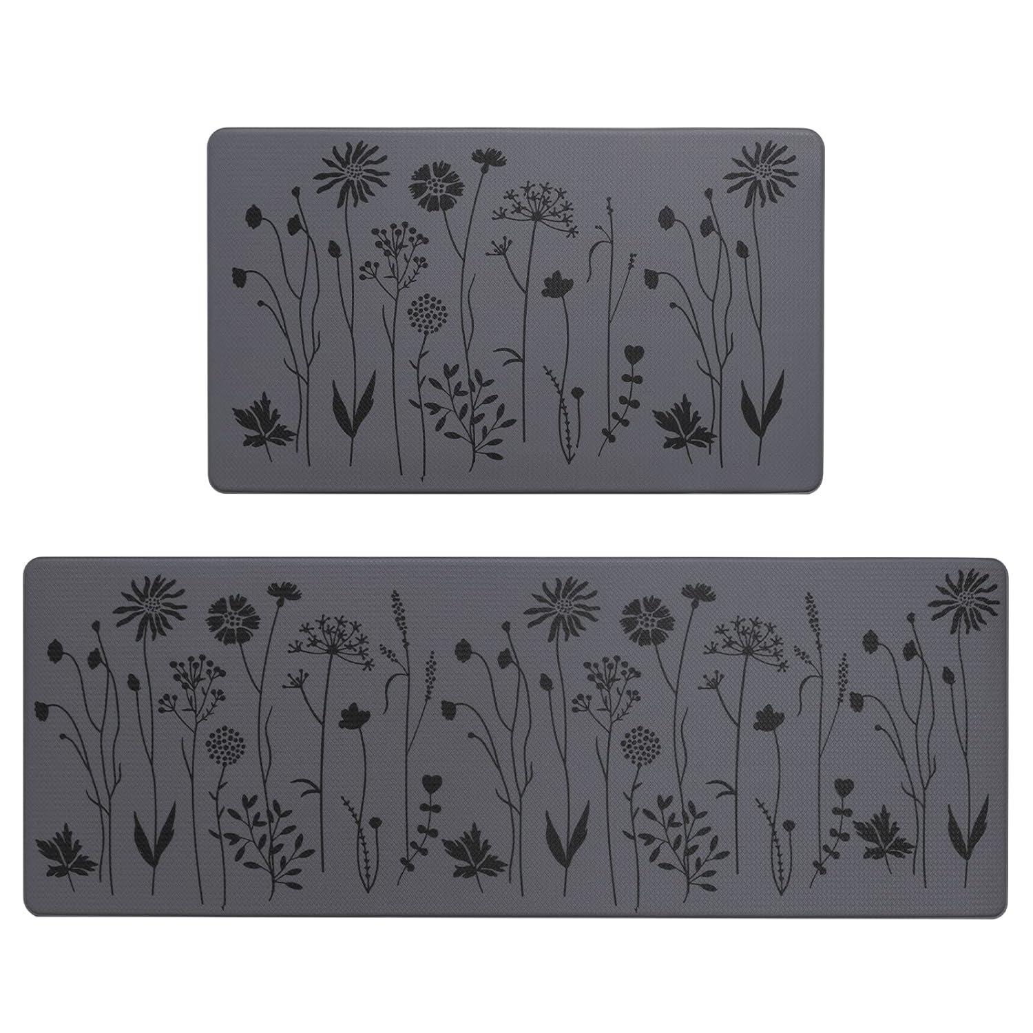 MEBRUDY 2 Pcs Kitchen Rugs and Mats, Cushioned Anti-Fatigue Floor Mat, PVC Non-Slip Waterproof Kitchen Rug Set for Kitchen, Office, Sink 17"x47"+17"x29" (Gray)