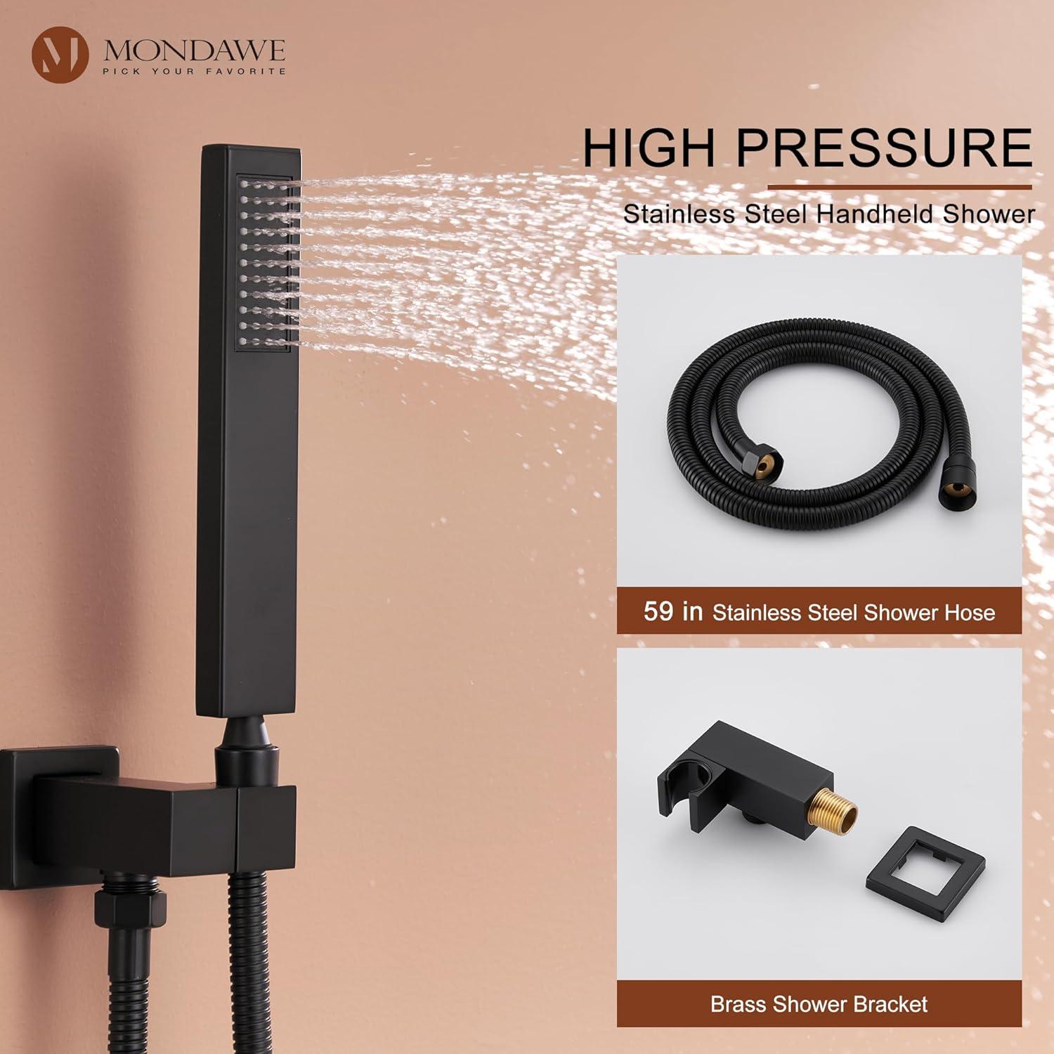 Rainfall Symphony 12inch 3-Function Dual Shower Head Thermostatic Shower System with 3 Sprays Handheld