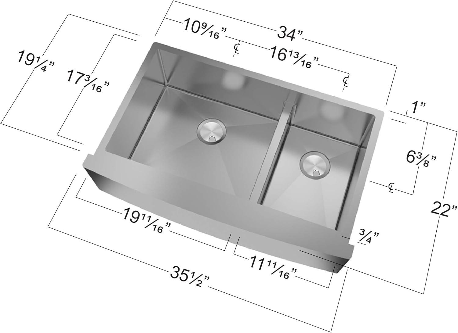 Diamond 35.5'' L Farmhouse / Apron Double Bowl Stainless Steel Kitchen Sink