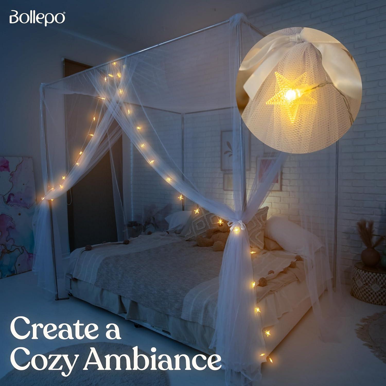 Canopy Bed Curtains with Lights, White Bed Canopy For Girls & Adults | Fits Single, Full, Double, Queen | Bed Curtains From Ceiling Or Bed Frame, Bed Curtains, Bed Canopies & Drapes, Princess Bed