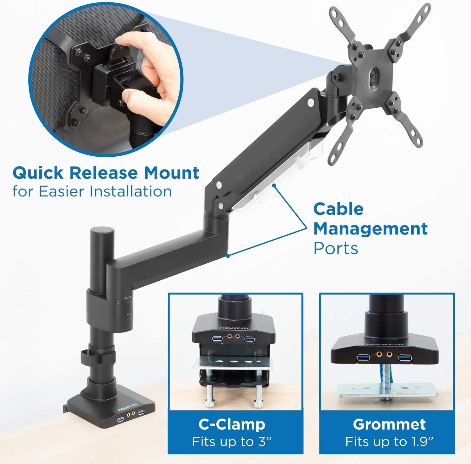 Mount-It! Heavy Duty Monitor Desk Mount w/ USB & Multimedia Ports