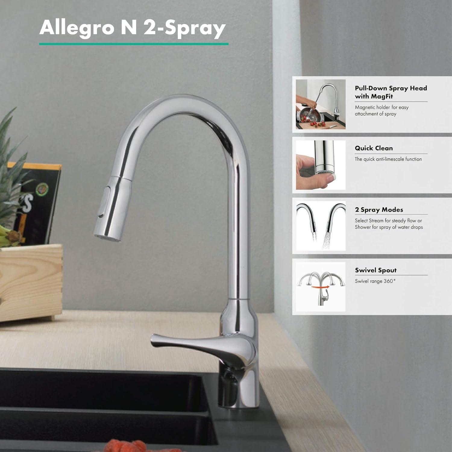 hansgrohe Allegro N HighArc Kitchen Faucet, 2-Spray Pull-Down, 1.75 GPM