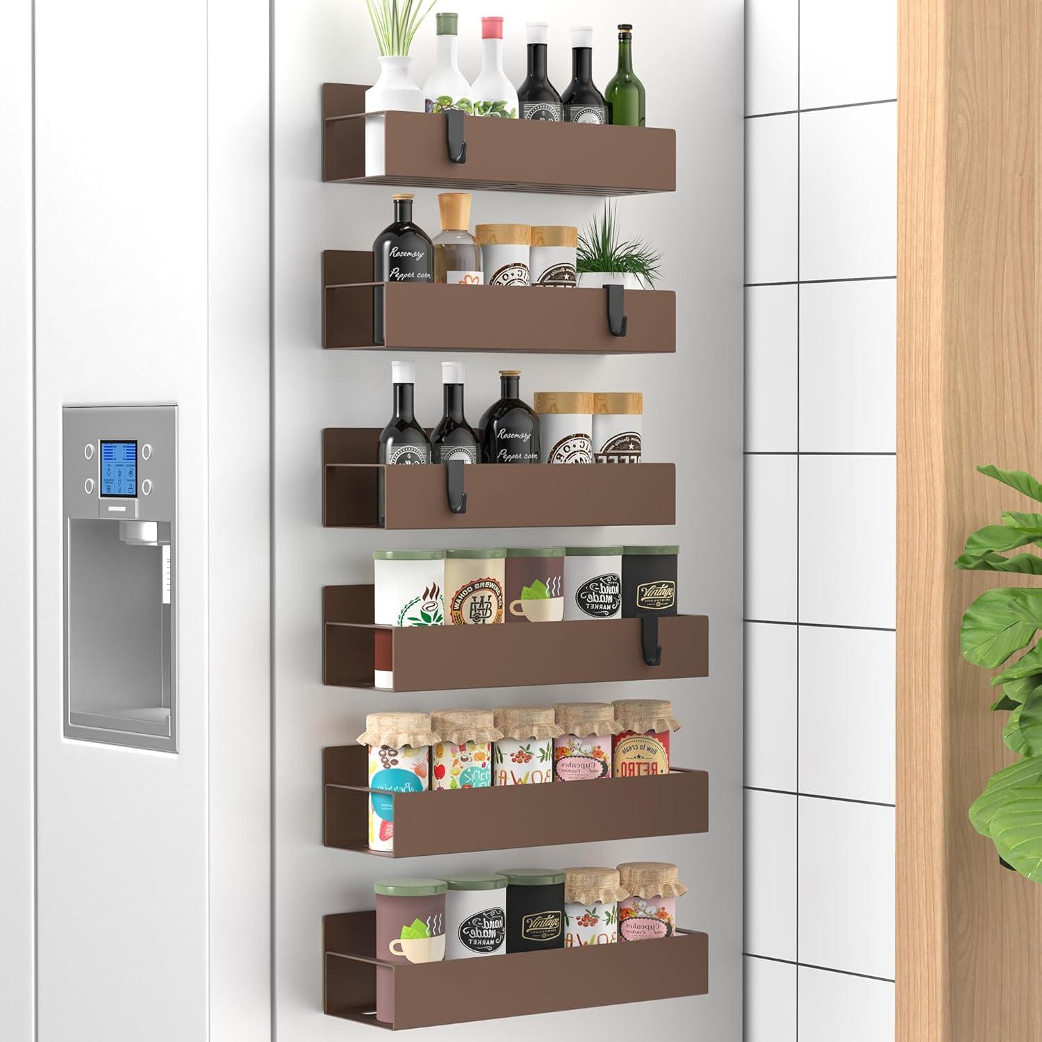 Prep & Savour 6 Pack Magnetic Spice Rack Organizer, Metal, Bronze