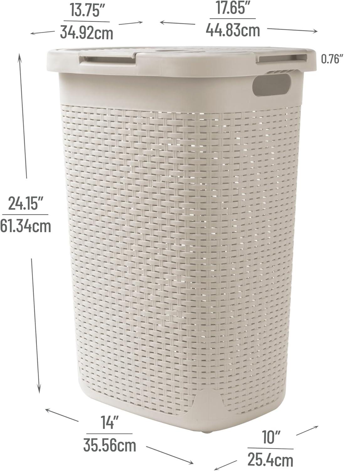 Ivory Wicker Style Plastic Upright Hamper with Lid, Set of 2