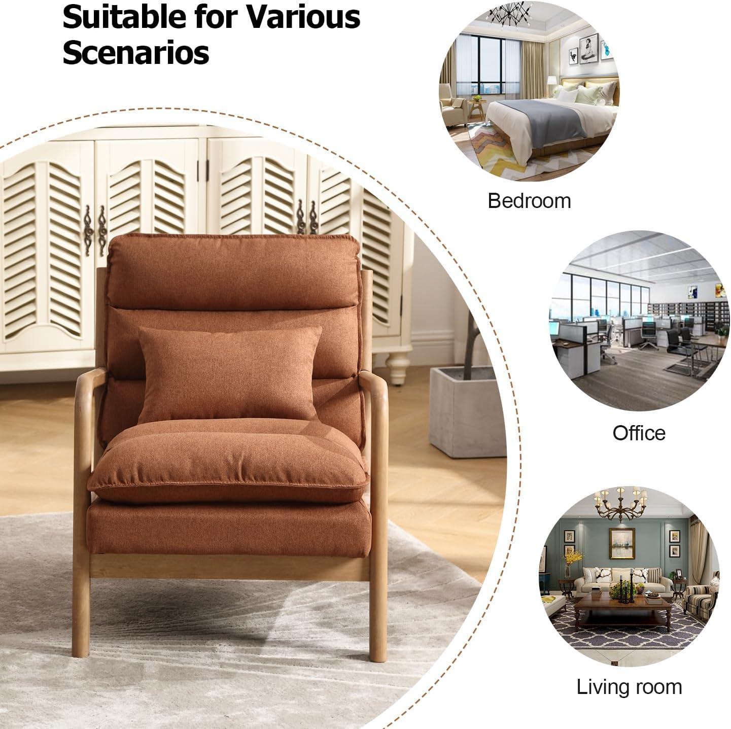 Karl home Accent Chairs Set of 2, Mid-Century Modern Chair with Pillow Upholstered Lounge Arm Chair with Solid Wood Frame & Soft Cushion for Living Room, Bedroom, Balcony, Beige