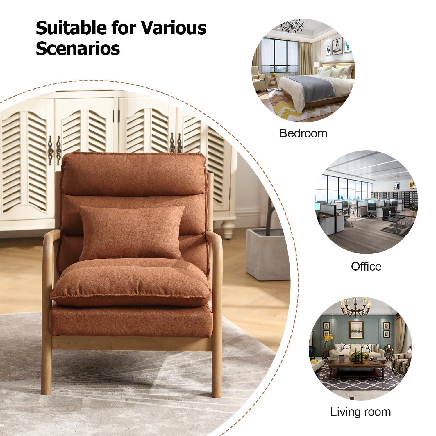 Karl home Accent Chairs Set of 2, Mid-Century Modern Chair with Pillow Upholstered Lounge Arm Chair with Solid Wood Frame & Soft Cushion for Living Room, Bedroom, Balcony, Beige