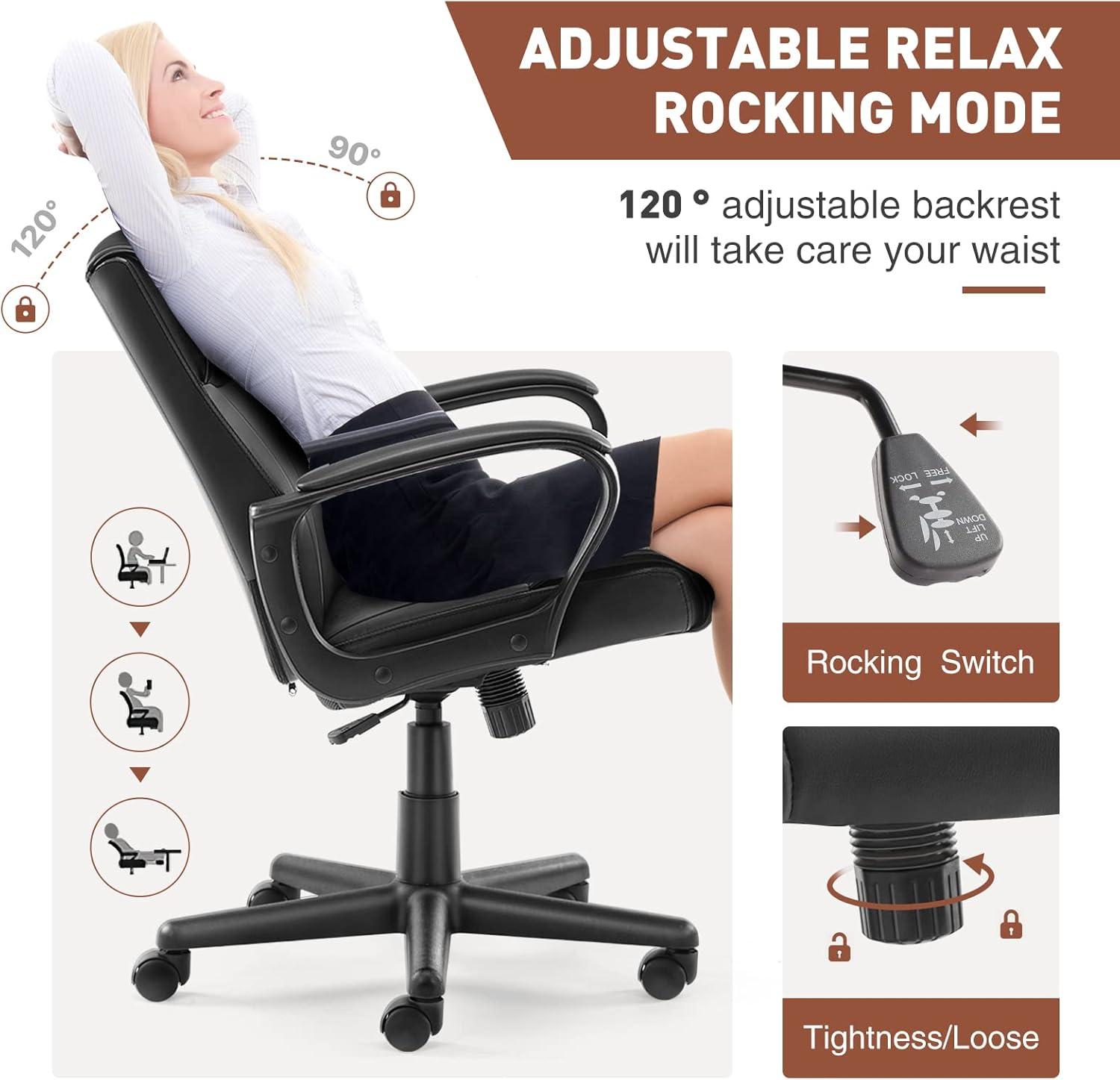 Black Leather Adjustable Height Swivel Office Chair