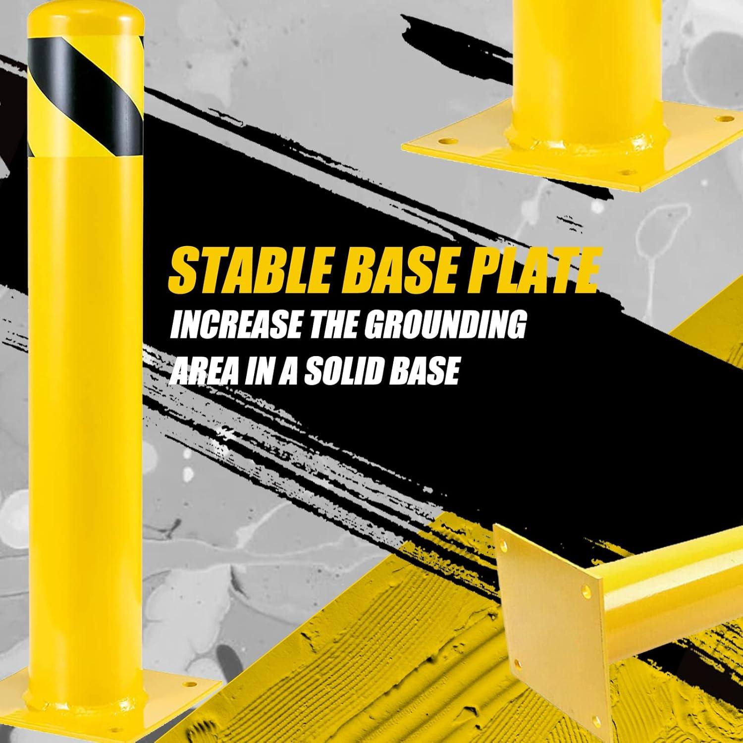 Safety Bollard Post, Steel Bollards,Parking Bollard, Yellow Powder Coated Safety Parking Barrier Post, for Traffic Sensitive Areas (2, 36"H*4.5"D)