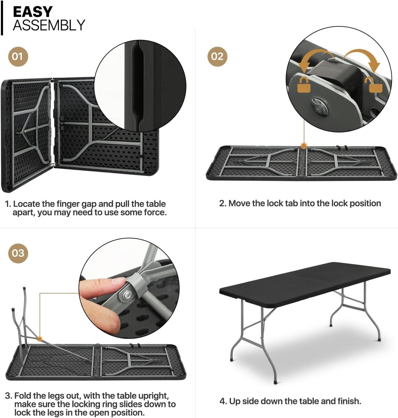 Plastic Folding Card Table, Indoor Outdoor Portable Picnic Table with Carrying Handle for Camping