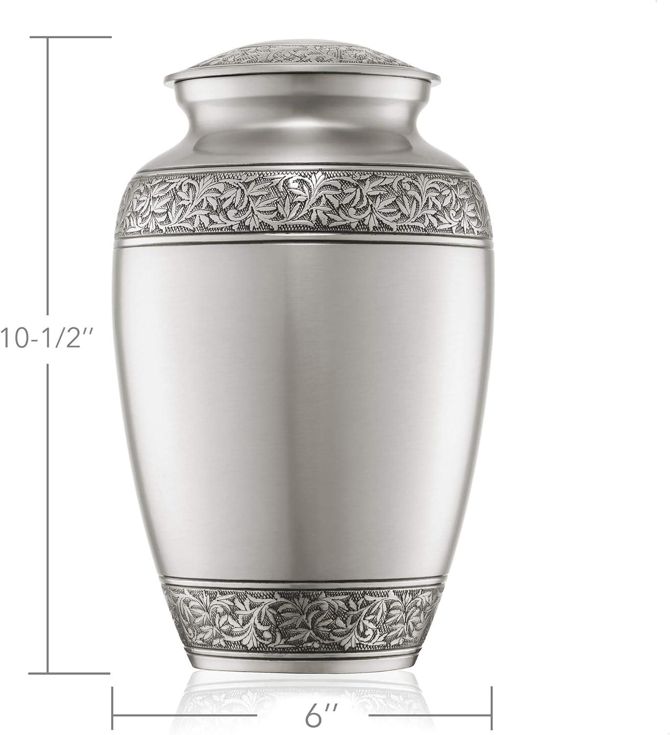 Decorative Full-sized Memorial Urn, Silver