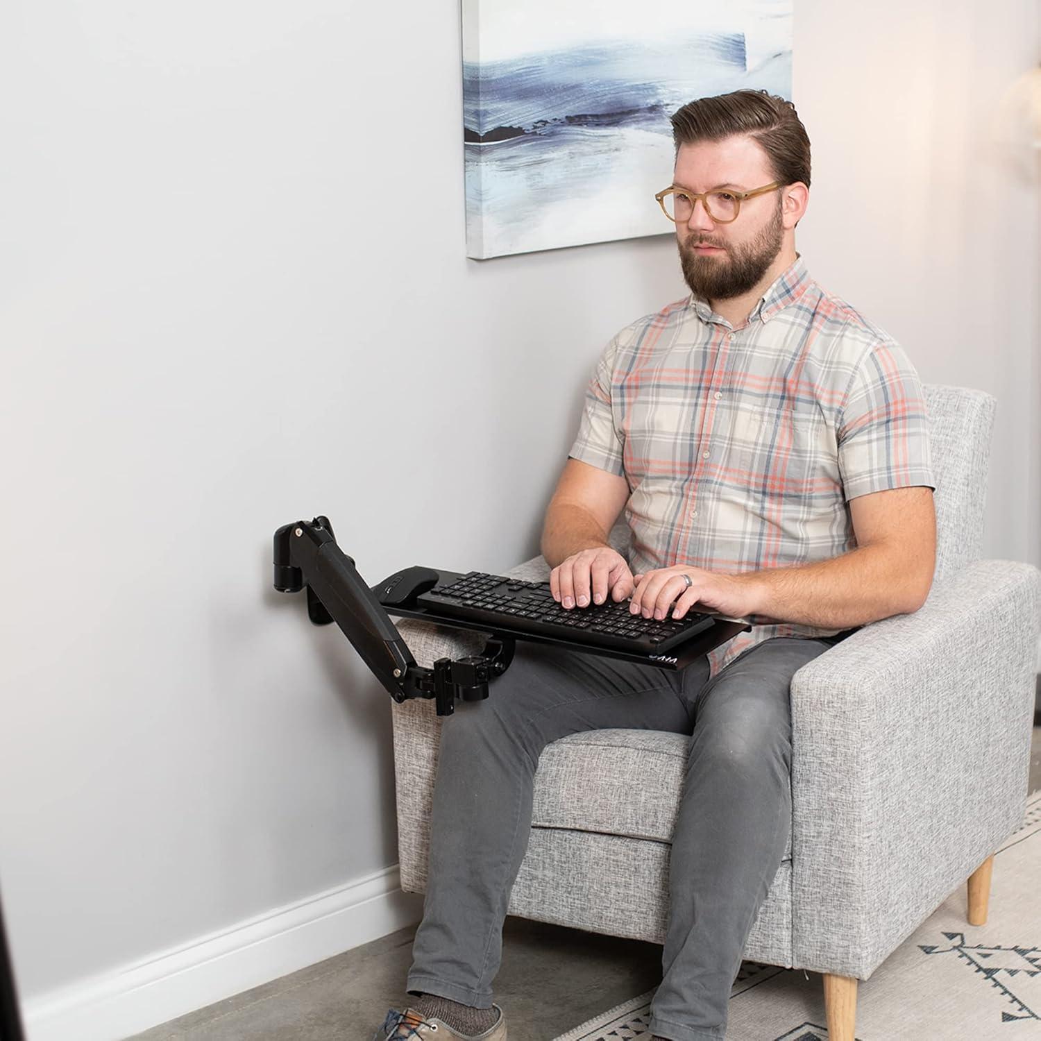 Black Adjustable Wall-Mounted Keyboard and Mouse Tray with Pneumatic Arm