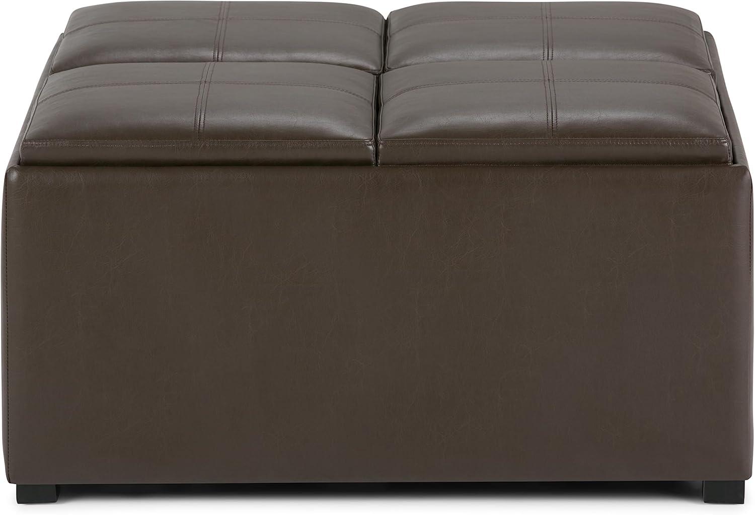 Trent Home Square Faux Leather Ottoman in Chocolate Brown