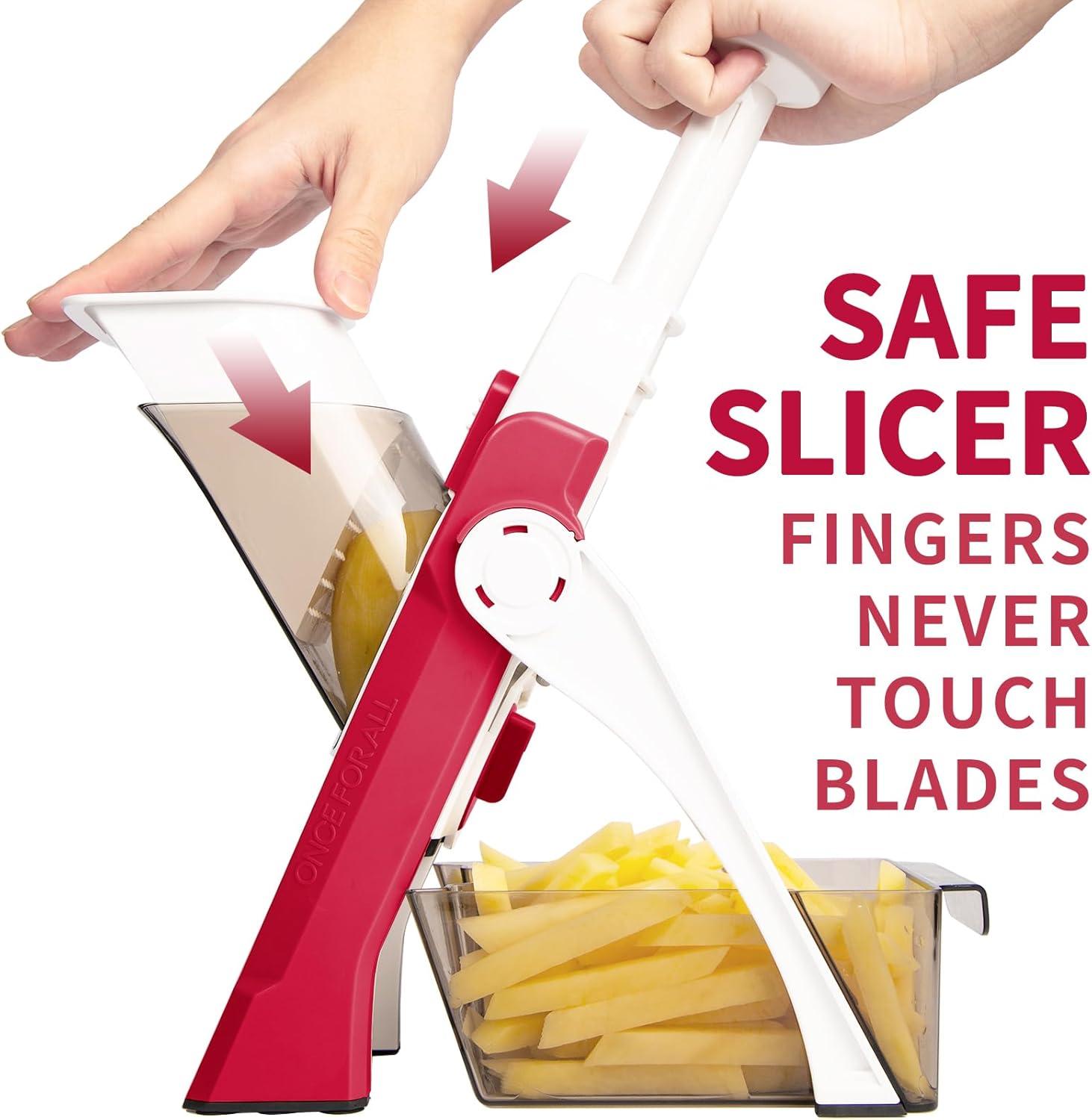 Red and White Multipurpose Manual Vegetable Slicer with Stainless Steel Blades