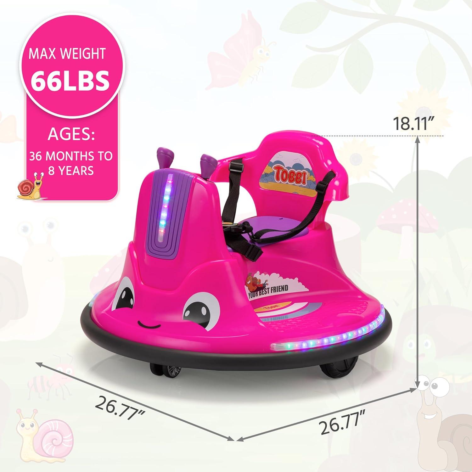 Kepooman 12V Snail-Shaped Kids Electric Bumper Car with Remote Control, Toddler Race Toys, 3-8 Years, Rose Red & Light Purple