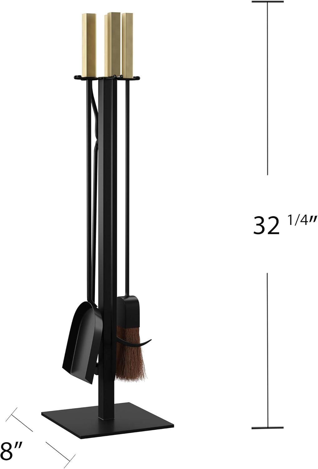 Modern Black and Gold Iron 4-Piece Fireplace Tool Set