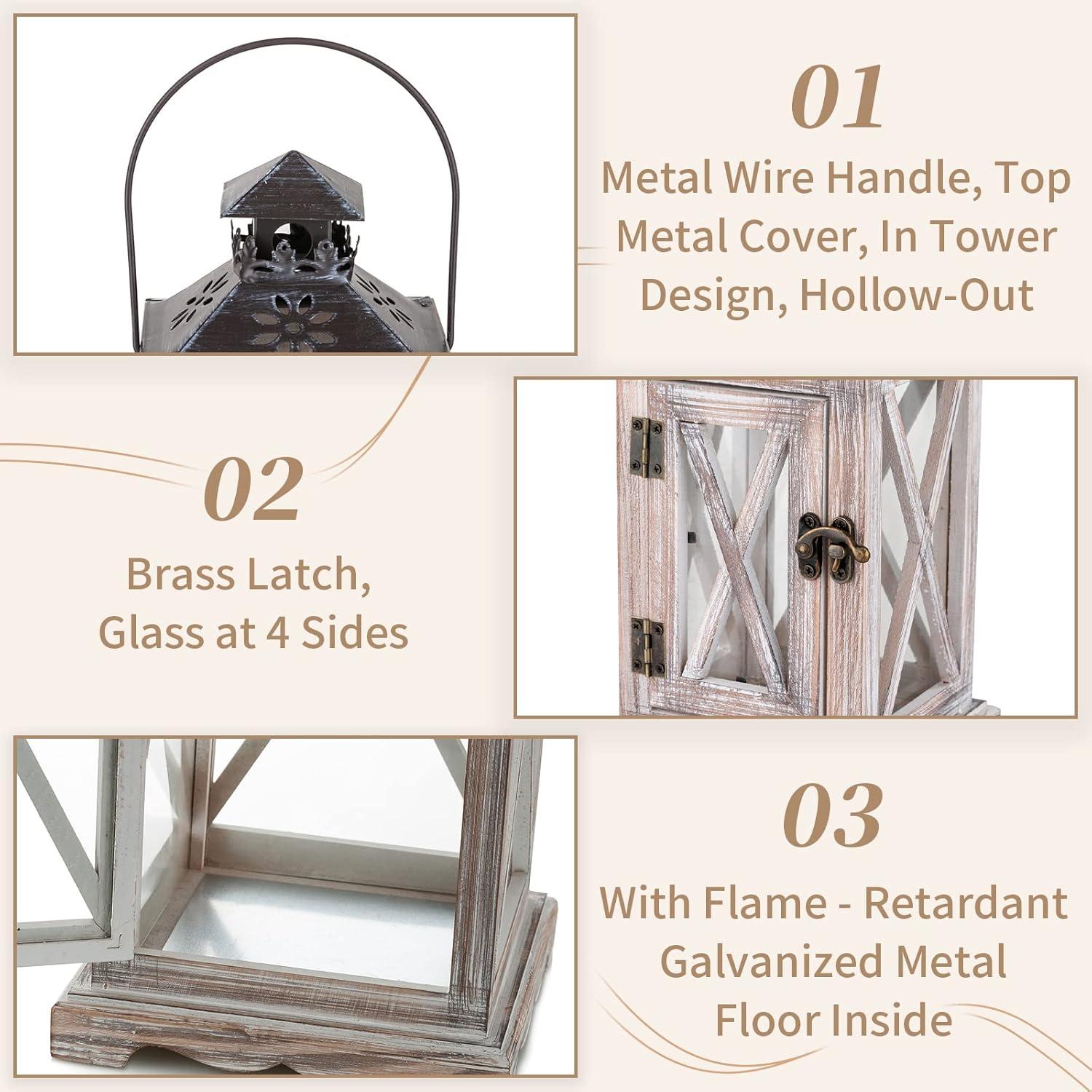 Sziqiqi Wooden Lanterns Rustic Decorative - Wood Candle Holder Centerpiece for Farmhouse Home Decor Wedding Hanging Distressed Moroccan Lantern Indoor