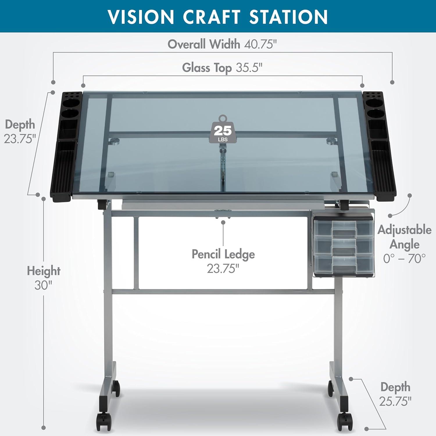 Inbox Zero Craddock Adjustable Glass Top Metal Base Drafting Table