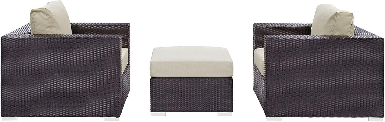 Espresso Beige Wicker Rattan 3-Piece Outdoor Sofa Set