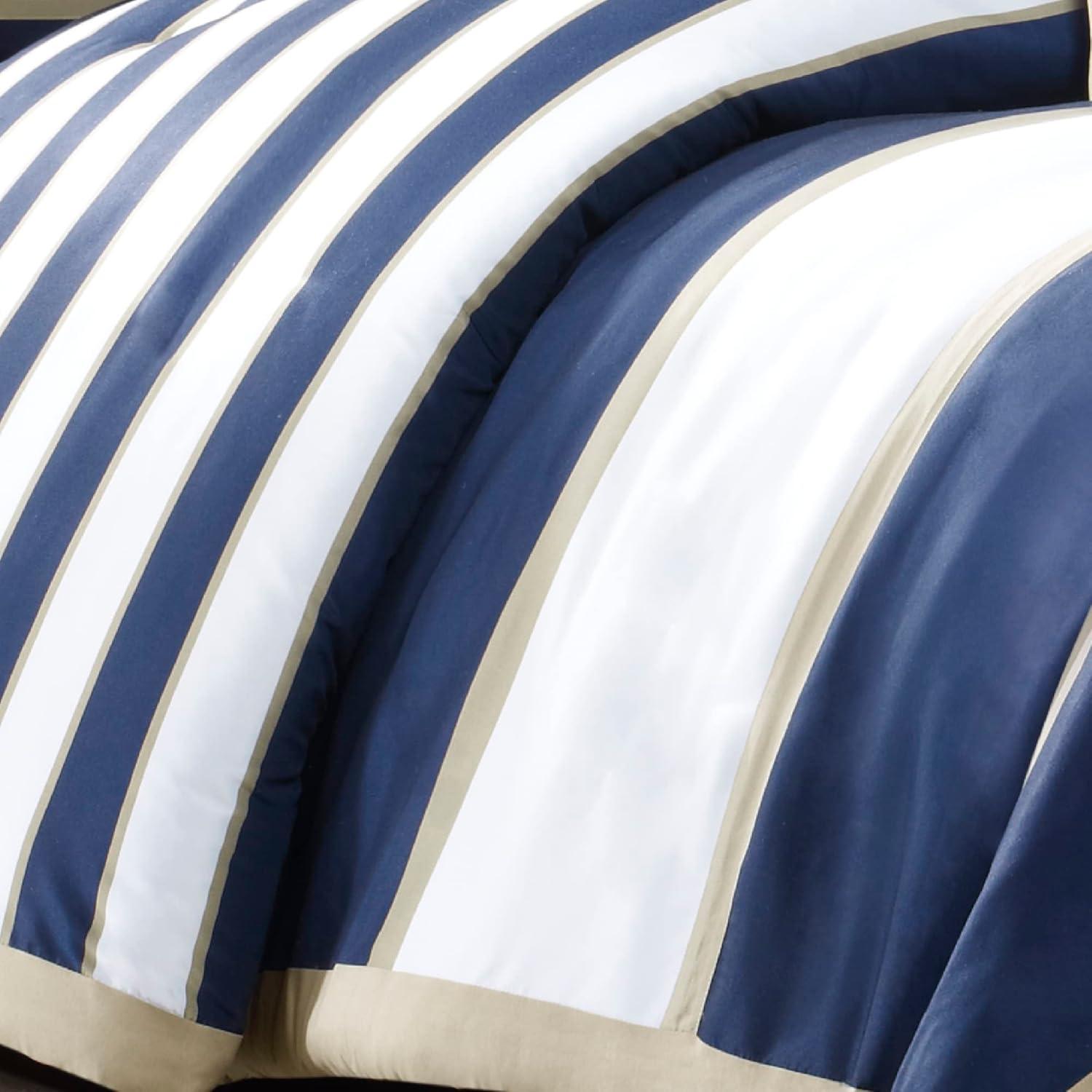 Navy and Khaki Striped Twin/Twin XL Duvet Cover Set