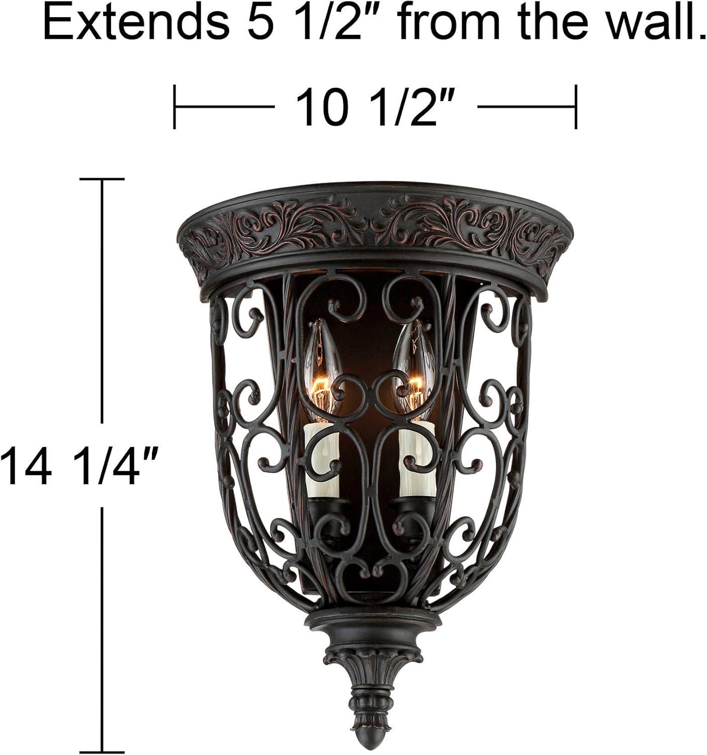 Franklin Iron Works French Scroll Rustic Wall Light Sconce Rubbed Bronze Hardwire 10 1/2" Fixture for Bedroom Bathroom Vanity Reading Living Room Home