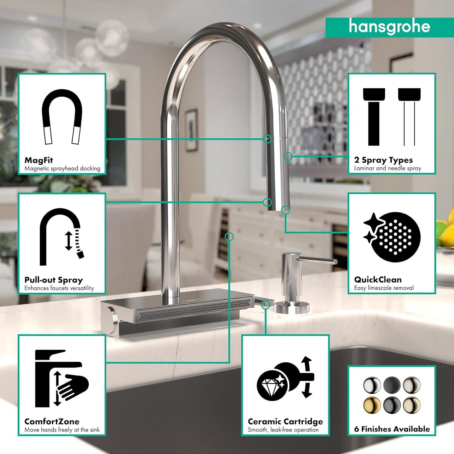 Aquno Select 3-Spray Kitchen Faucet with Pull-Down Spout, 1.75
