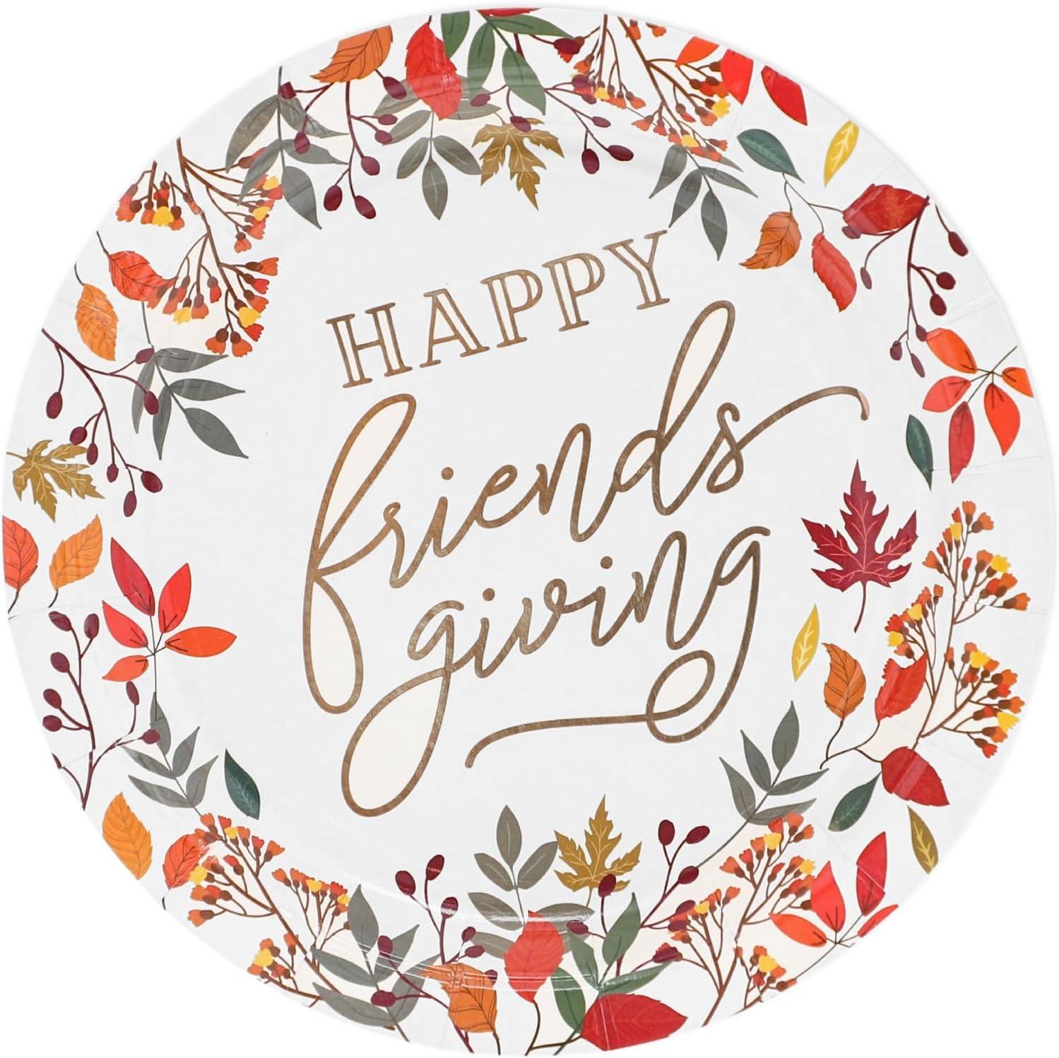 Sparkle and Bash 48 Pack Friendsgiving Plates, 7-Inch Paper Plates with Fall Leaves and Rose Gold Foil, Thanksgiving Party Decor Supplies