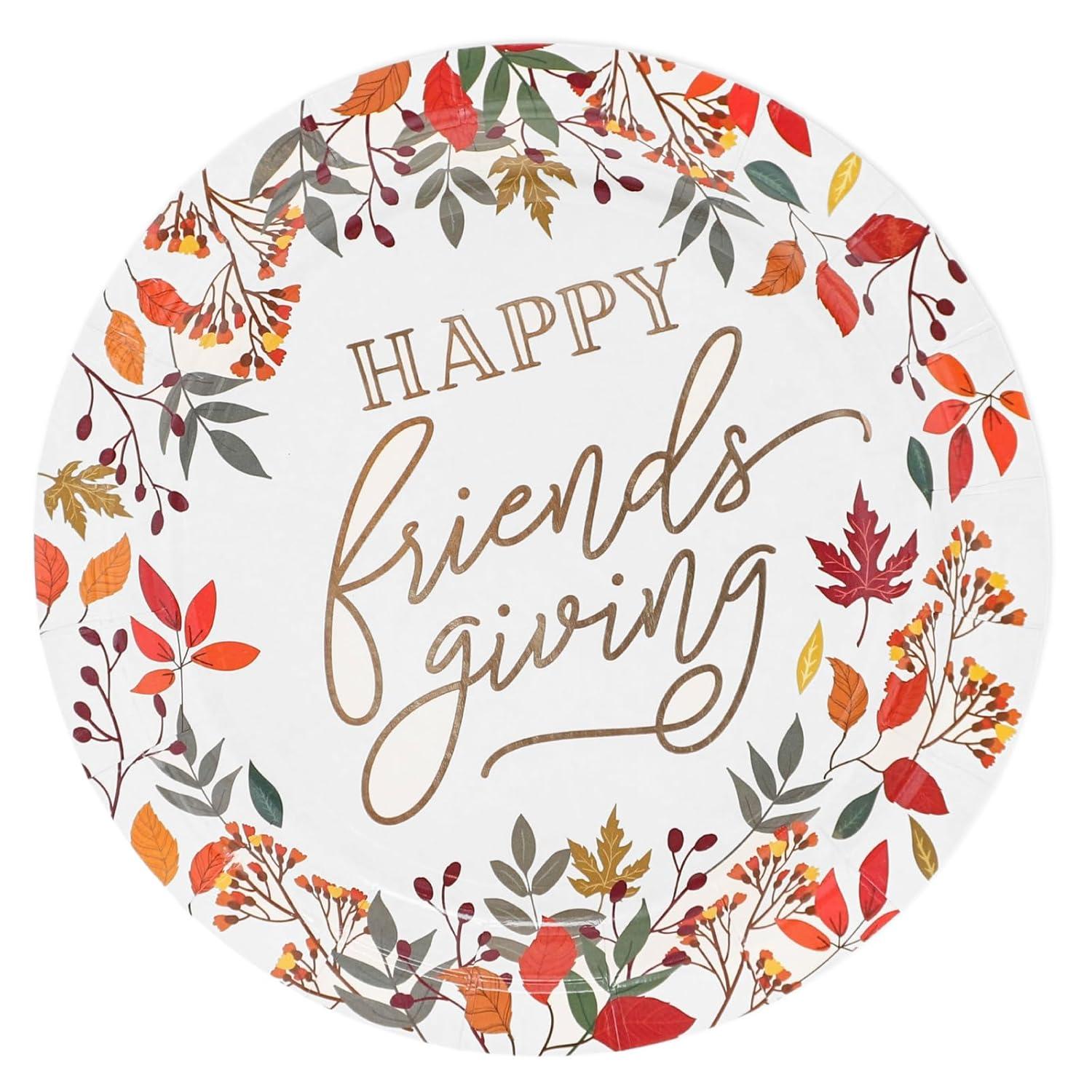 Sparkle and Bash 48 Pack Friendsgiving Plates, 7-Inch Paper Plates with Fall Leaves and Rose Gold Foil, Thanksgiving Party Decor Supplies - Party Supply