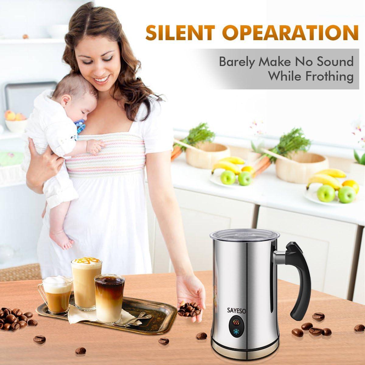 Silver Stainless Steel Electric Milk Frother with Detachable Base