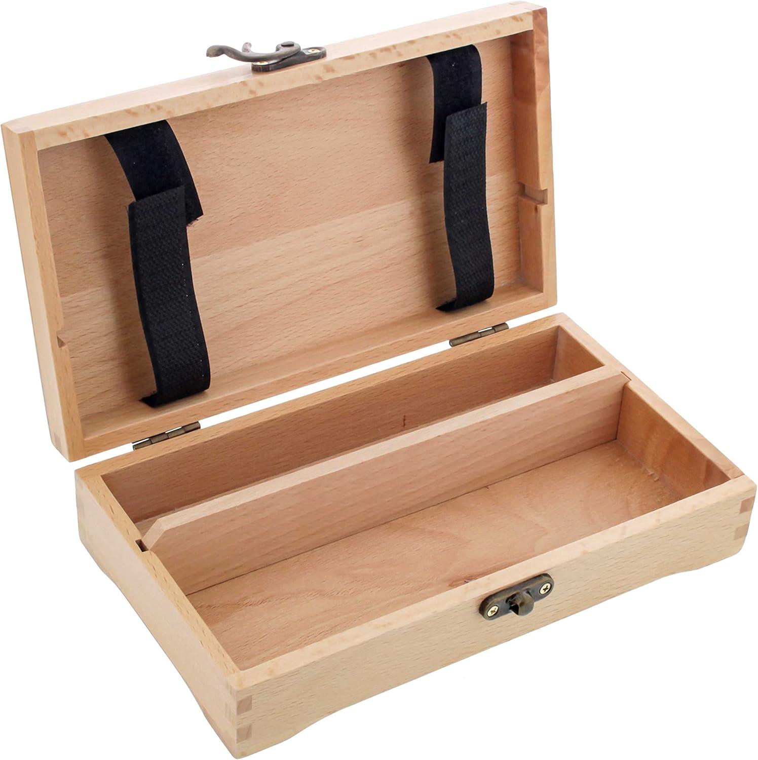 Beechwood Artist Tool and Brush Storage Box with Locking Clasps