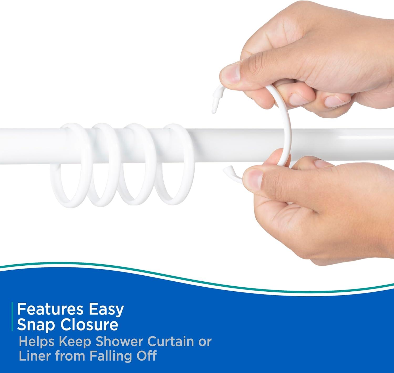 Kenney Rust-Proof Smooth Plastic Shower Curtain Rings, Set of 12, White