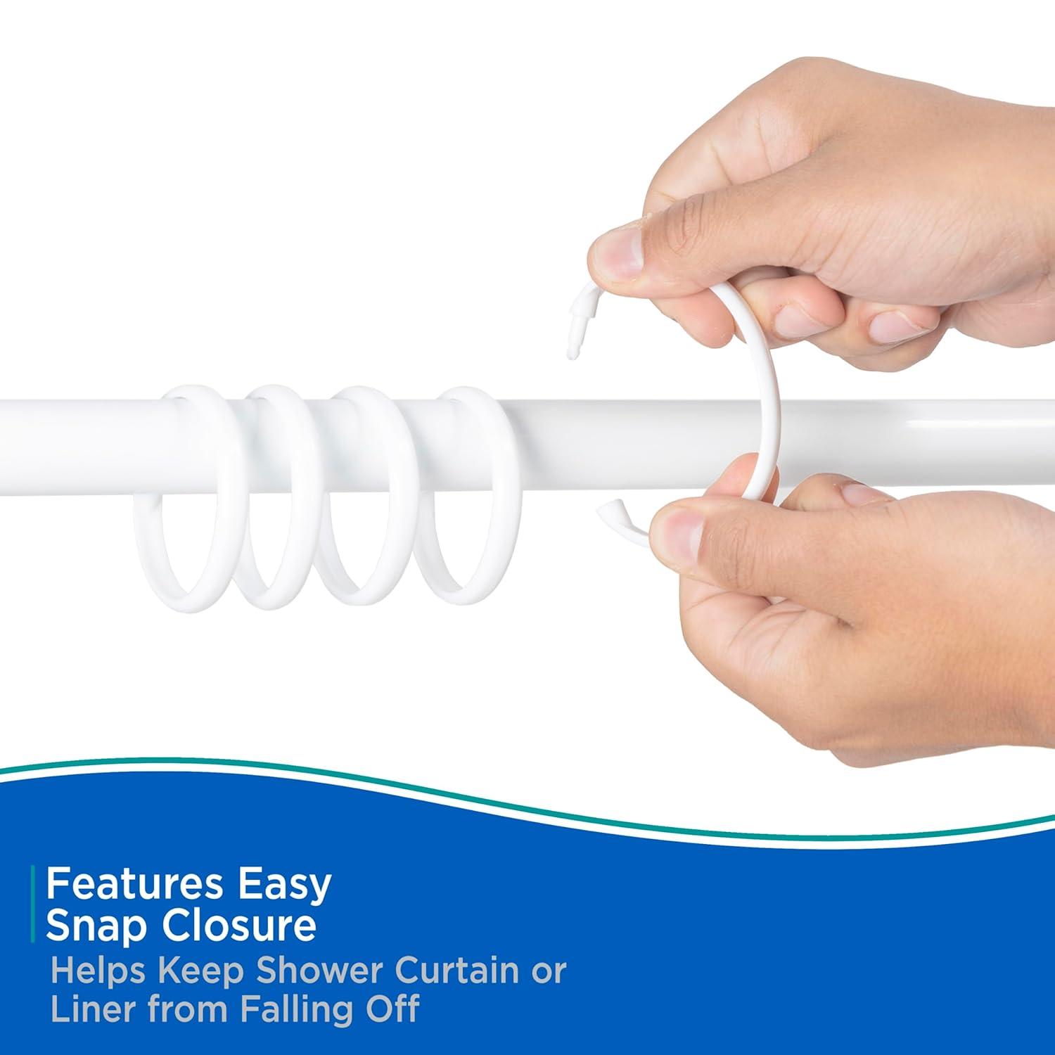 Kenney Rust-Proof Smooth Plastic Shower Curtain Rings, Set of 12, White