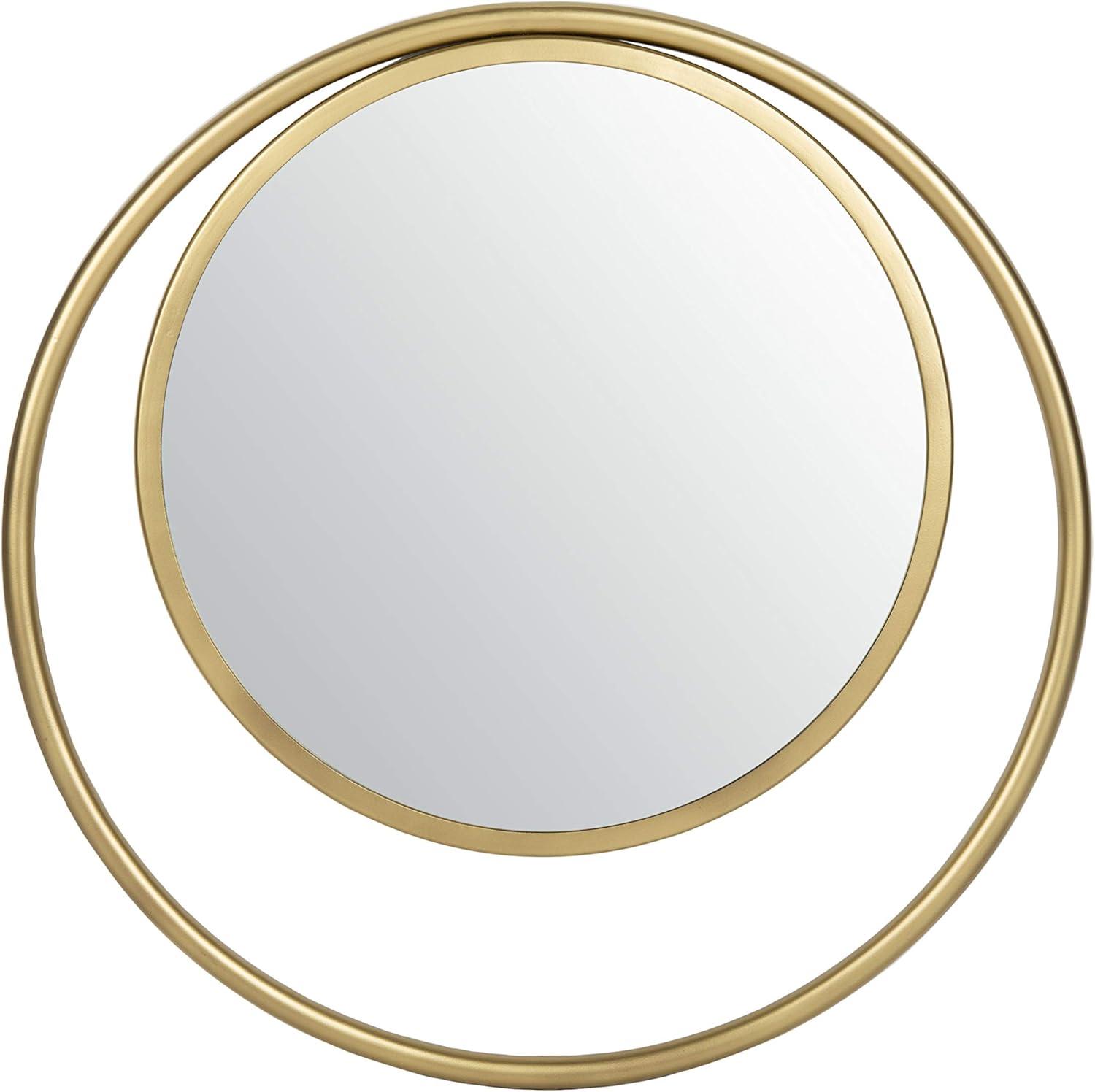 Contemporary Round Wood & Gold Brushed Brass 23.75" Mirror