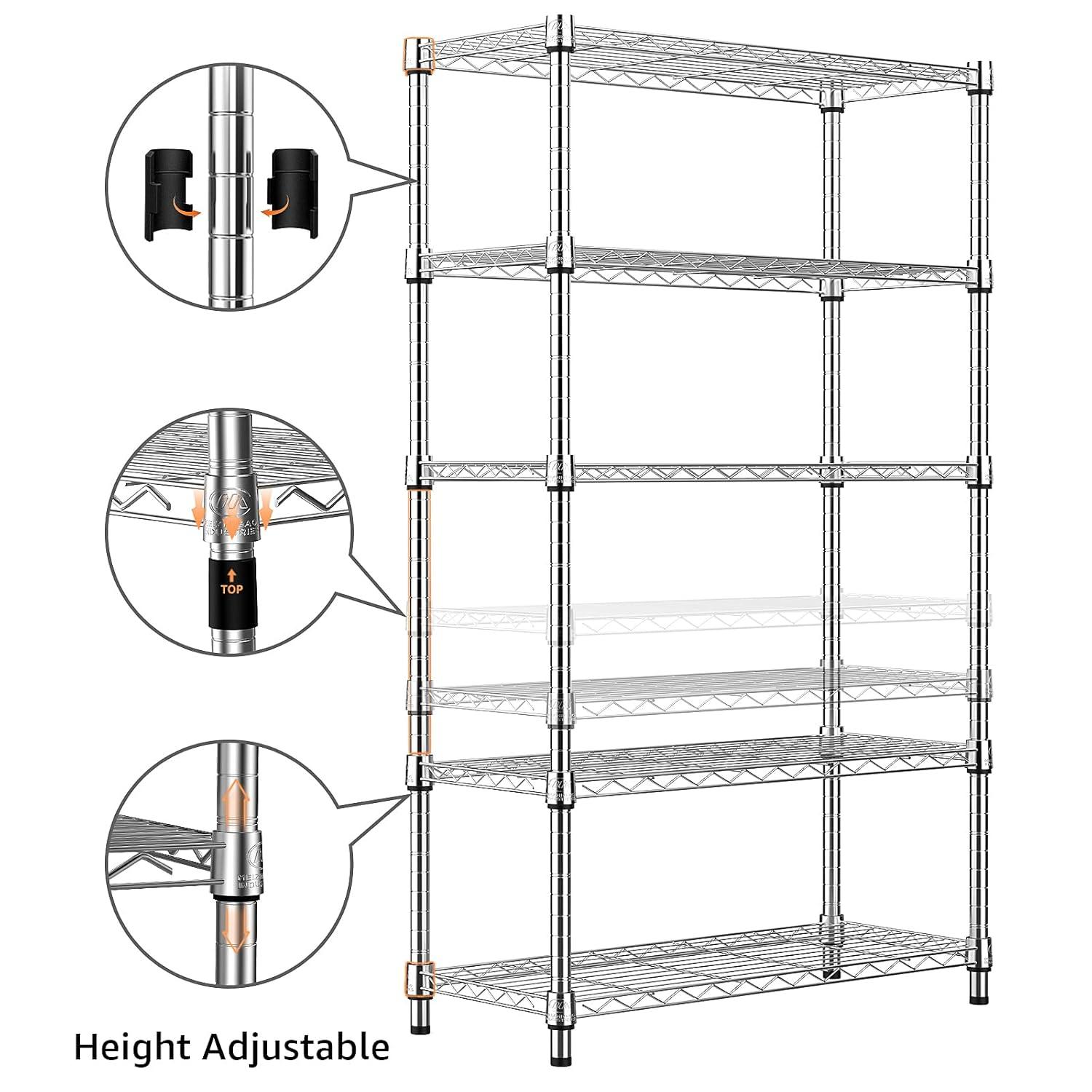 1250 lbs Steel Heavy Duty 5-Tier Utility Shelving Unit Steel Organizer Wire Rack for Home,Kitchen,Office,Chrome (13.7" D x 23.6" W x 62.4" H)