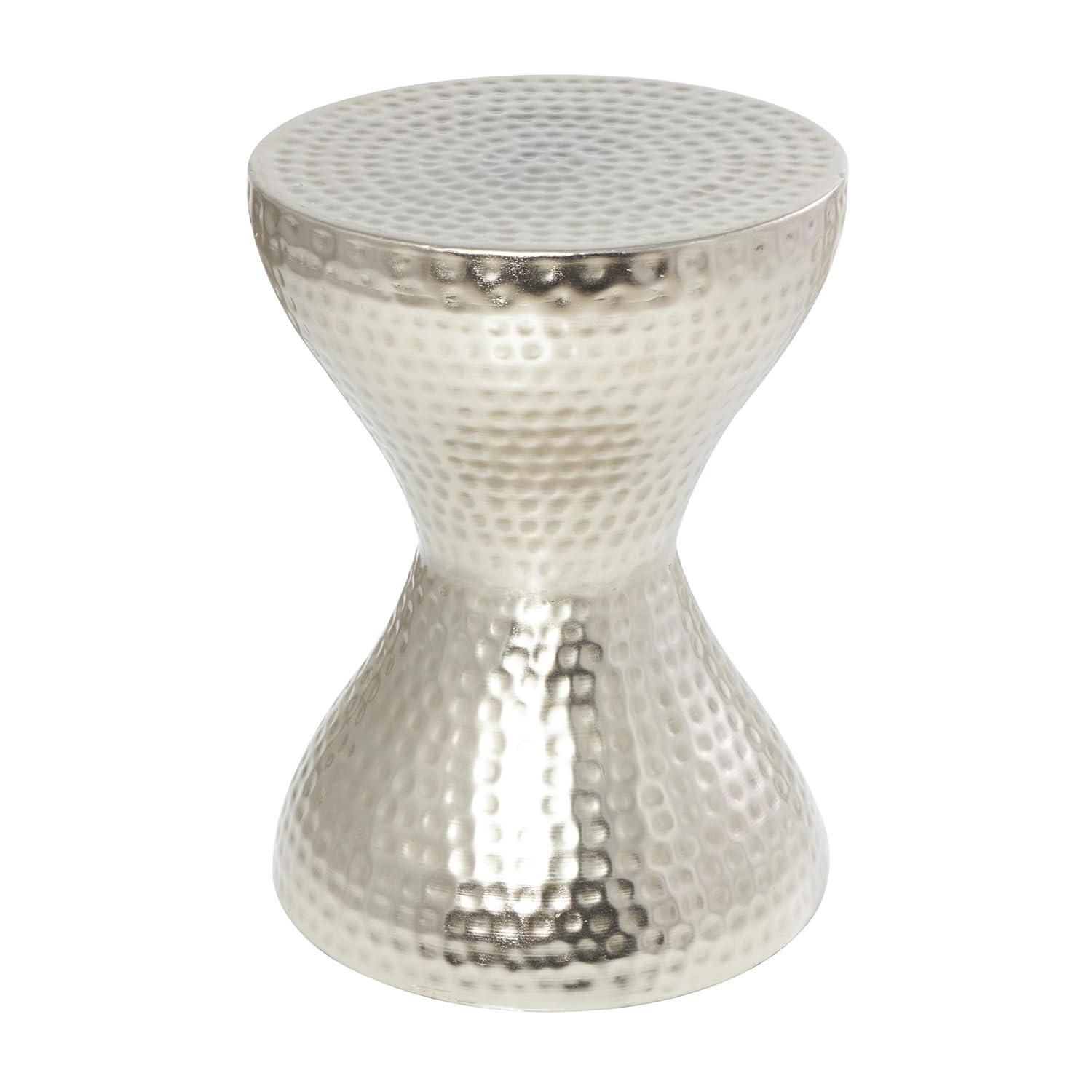 Modern Hourglass Hammered Metal Accent Table Silver - Olivia & May: Industrial Style, Iron Frame, No Assembly Required