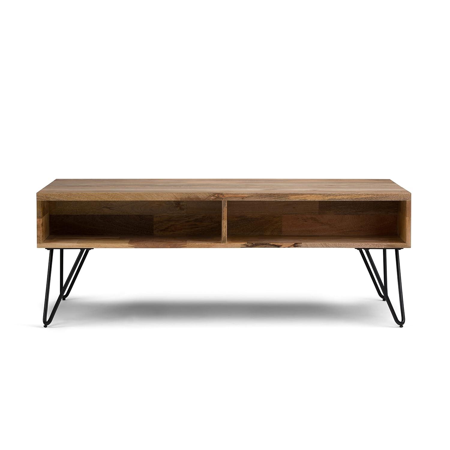 Hunter 48"W Solid Wood Industrial Lift Top Coffee Table with Hidden Storage and Metal Hairpin Legs